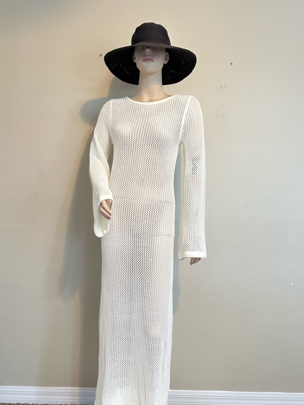 Cream Crochet Open Back Maxi Dress Beach Cover Up